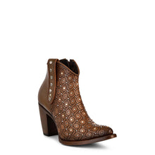 Load image into Gallery viewer, Cuadra Handwoven brown leather bootie with Austrian crystals