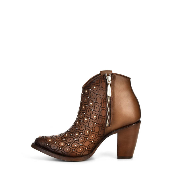Cuadra Handwoven brown leather bootie with Austrian crystals