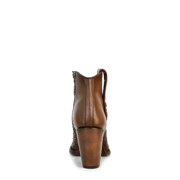Cuadra Handwoven brown leather bootie with Austrian crystals