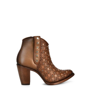 Cuadra Handwoven brown leather bootie with Austrian crystals