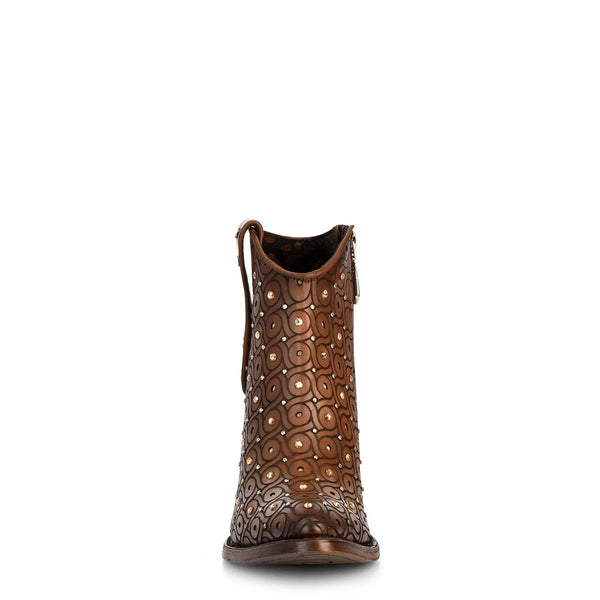 Cuadra Handwoven brown leather bootie with Austrian crystals