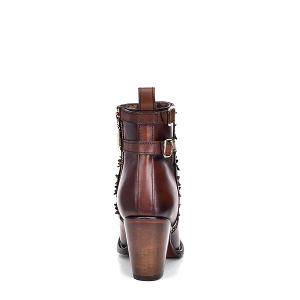 Cuadra Perforated brown leather bootie with Austrian crystals