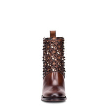 Load image into Gallery viewer, Cuadra Perforated brown leather bootie with Austrian crystals